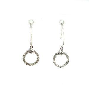 14k, SOLID White Gold Diamond Circle Dangle Earrings